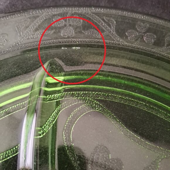 Vintage Depression Glass Hazel Atlas Green Cloverleaf 3 Part 10" Grill Plate #2 - Picture 5 of 7